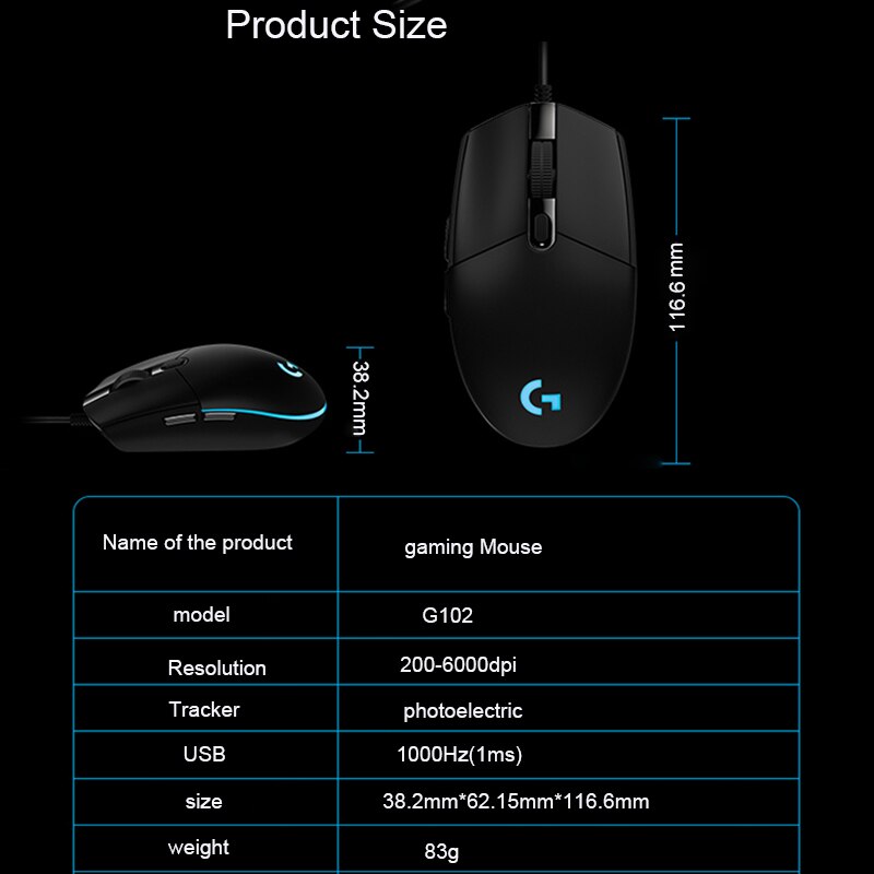 Logitech G102/G102 Tweede Generatie Bedrade Muis Voor Windows 10/8/7 Game Muis Met 6000 Dpi Optische Rgb verlichting Voor Pc/Desktop