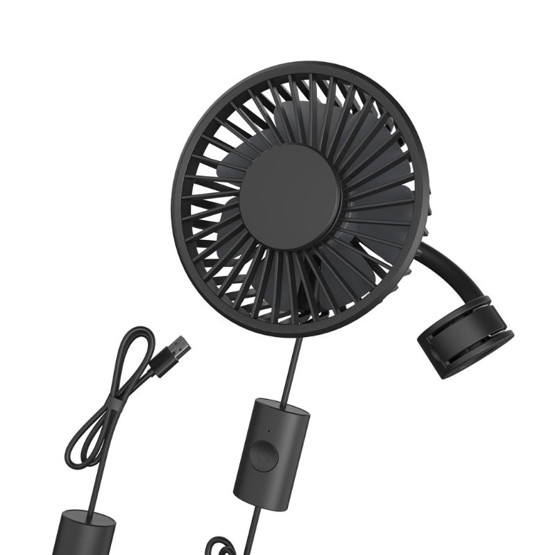 Car Fan 360 Degree Rotating Truck Car Rear Seat Headrest 3 Speed Cooling USB Fan W91F