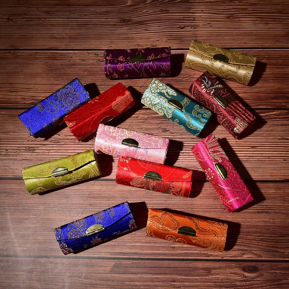 1pc geborduurde lippenstiftdoosjes, opbergdoosje voor lippenstift met spiegel, retro bloemen, draagbare sieradenhouder, willekeurig