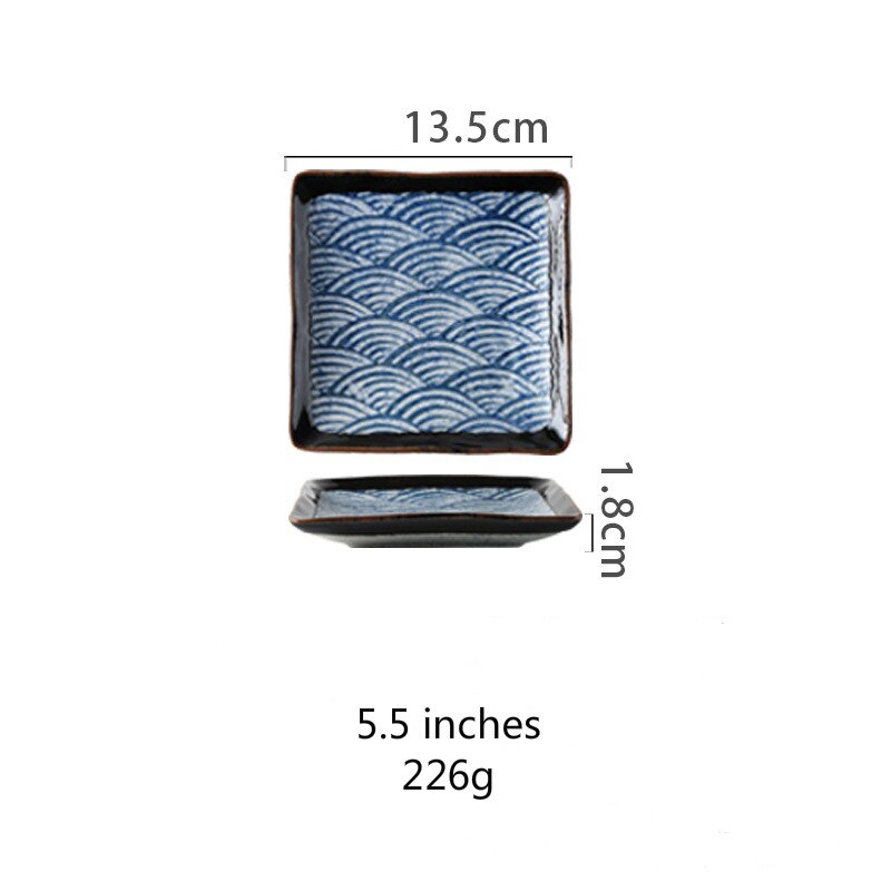 4 Style Wave Plates Retro Ceramic Tableware Sushi Dish Sea Wave Cuisine Steak Barbecue Platter Fish-shaped Star Anise: 5.5 inches