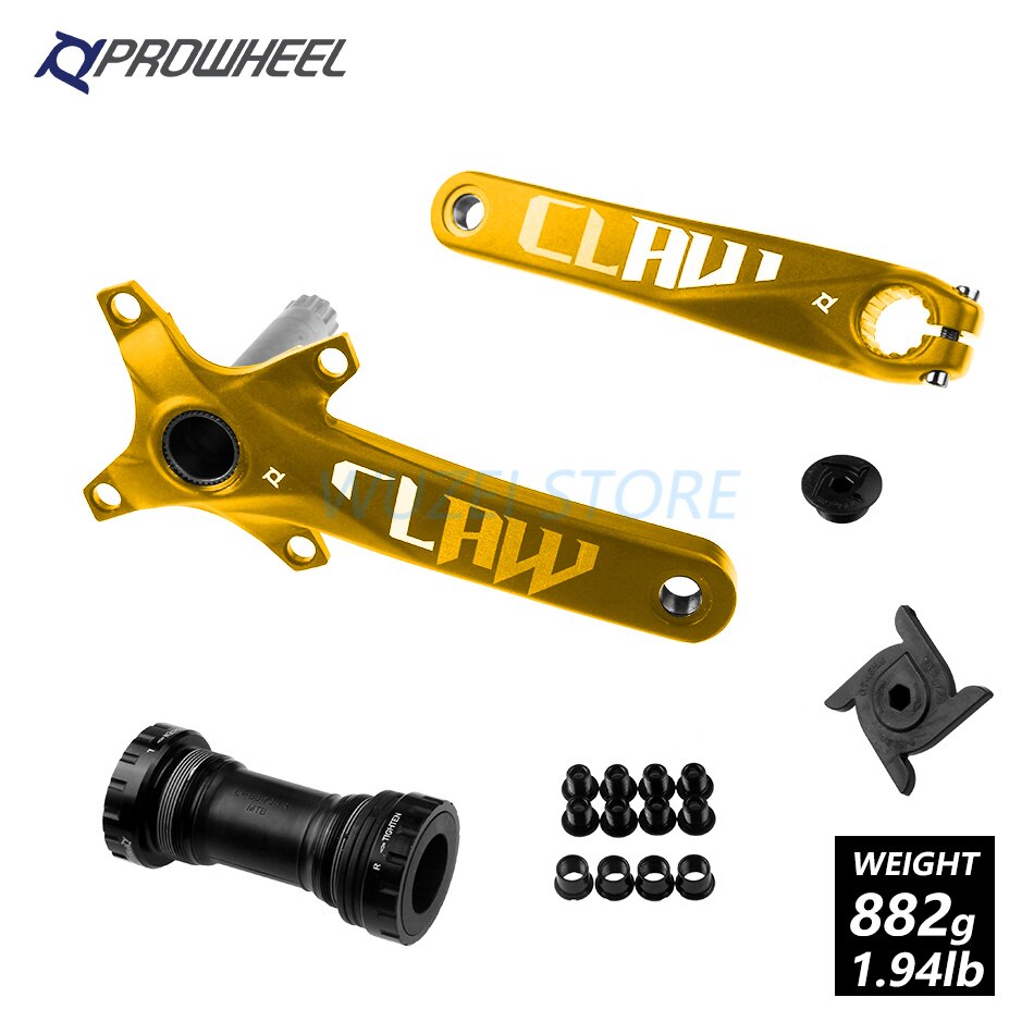 PROWHEEL 104BCD Mountain Bike Crankset Aluminum Alloy With Bottom 170mm 175mm MTB Bicycle Crank With axis 1x11Speed bike parts: Yellow 170 and axis