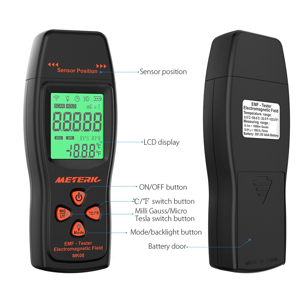 Meterk emf meter håndholdt mini digital lcd emf detektor elektromagnetisk felt stråling tester dosimeter tester tæller