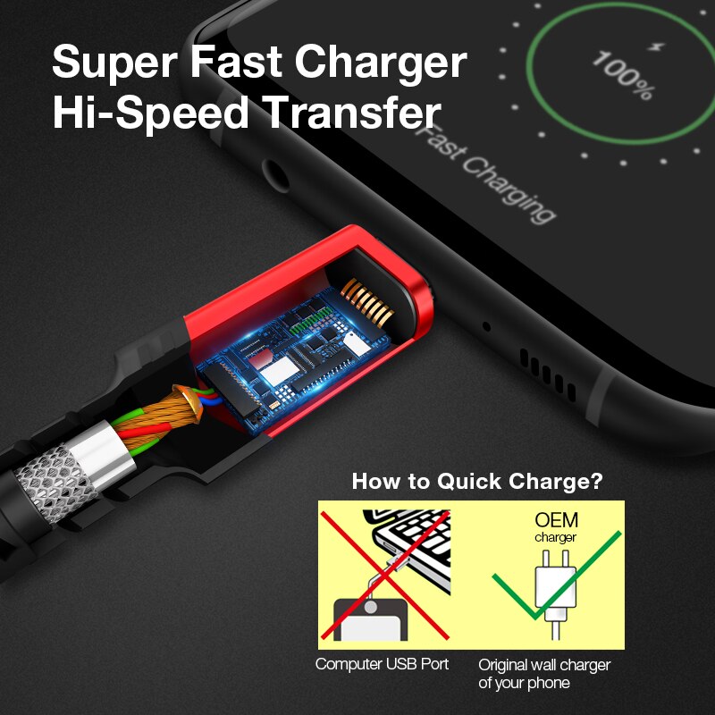 JSAUX Micro câble USB et câble de Type C 3A charge rapide pour Samsung Xiaomi câble de données de téléphone portable type-c pour Xiaomi Redmi Note 8