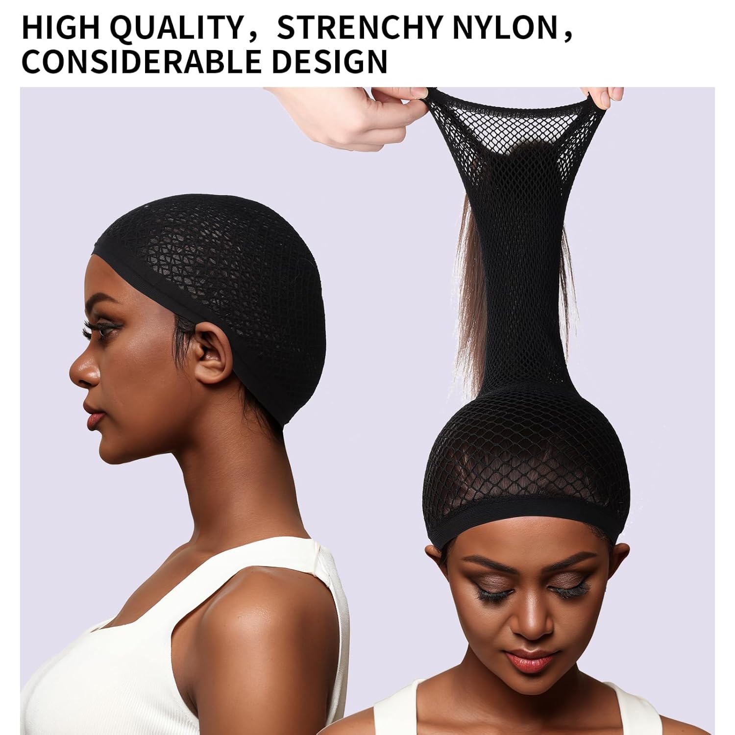 Black Skin Wig Cap, Hair Net for Wigs,Wig Caps for Women, Large Mesh Wig Cap for Long Hair,Nylon Wig Net Non Slip for Daily use