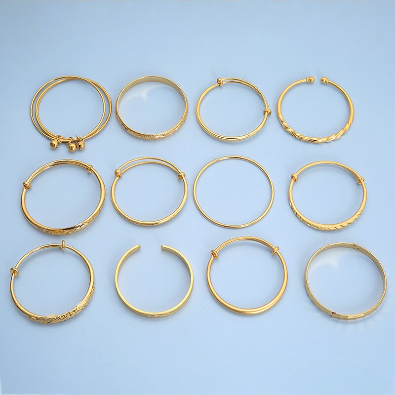 Banhado a 24k ouro multi forma punk bangle bells curb cubana corrente padrão de ouro folhas bangle para homens jóias presentes pessoais