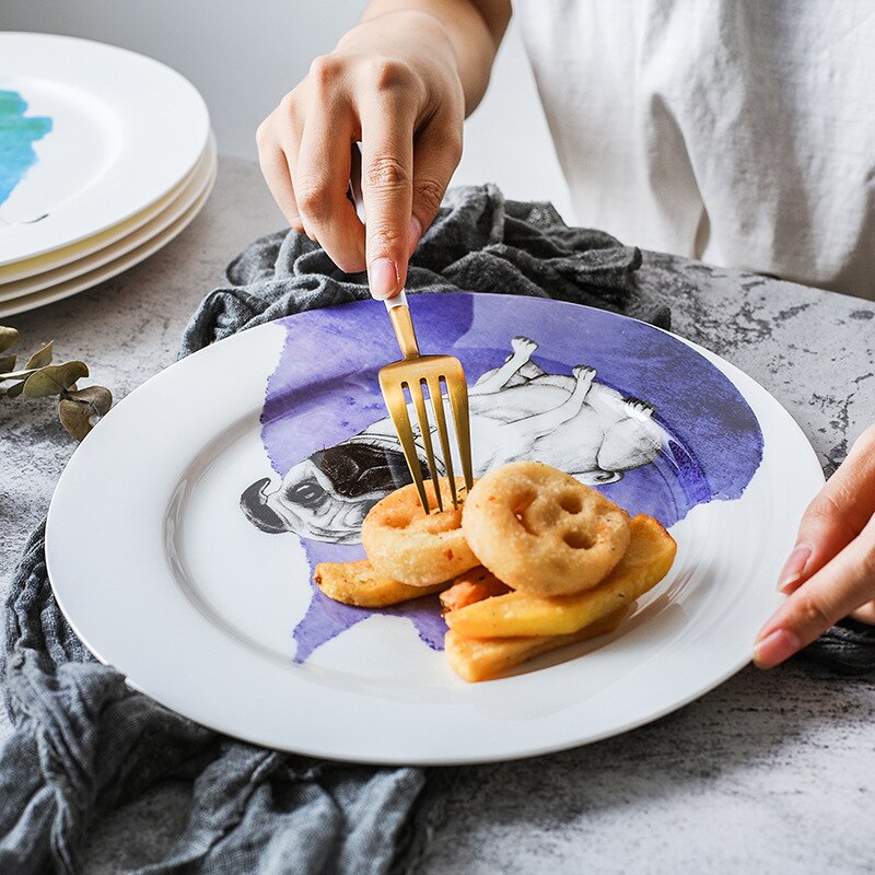 10inch Porcelain Dog Plate Bone China Dinner Dishes Cute Serving Plate Collectible Art Pupply Lover Ceramic Animal Platter