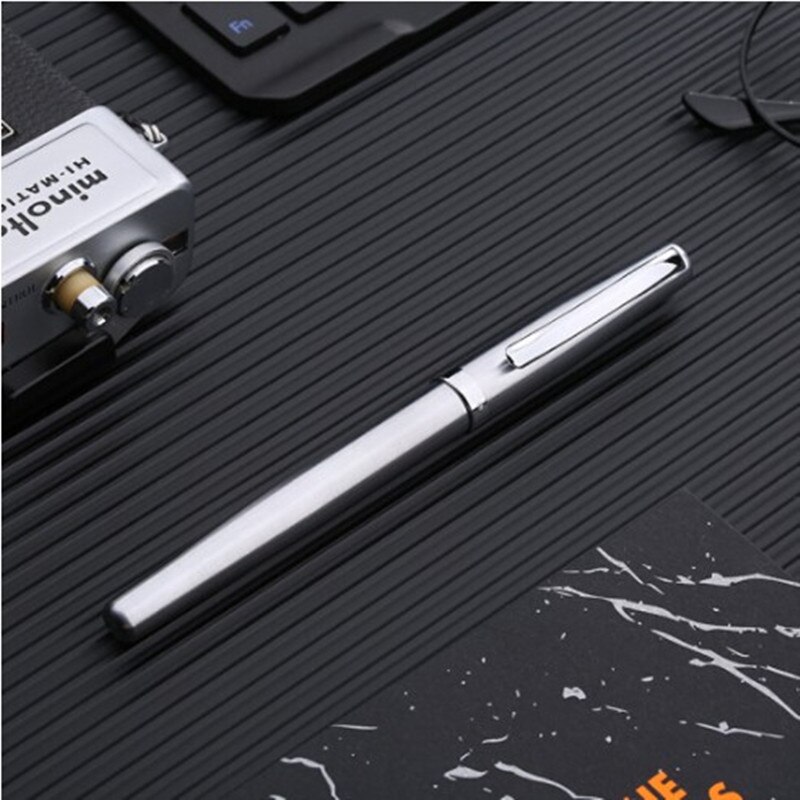 Duke 209 Steel Fude Calligraphy Fountain Pen Bent Nib , Pure Silver Color Writing Pen for Painting / Office / Home