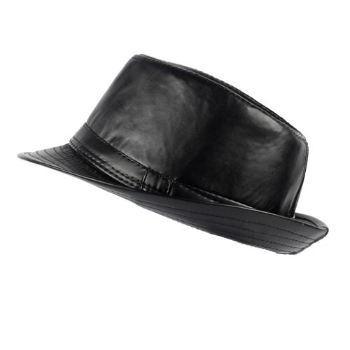 Aetrue män fedoras hatt kvinnor filt läder hattar män panama kepsar gorros pu vanlig kyrka båtägare brätte fedoras vinter hattar: Svart
