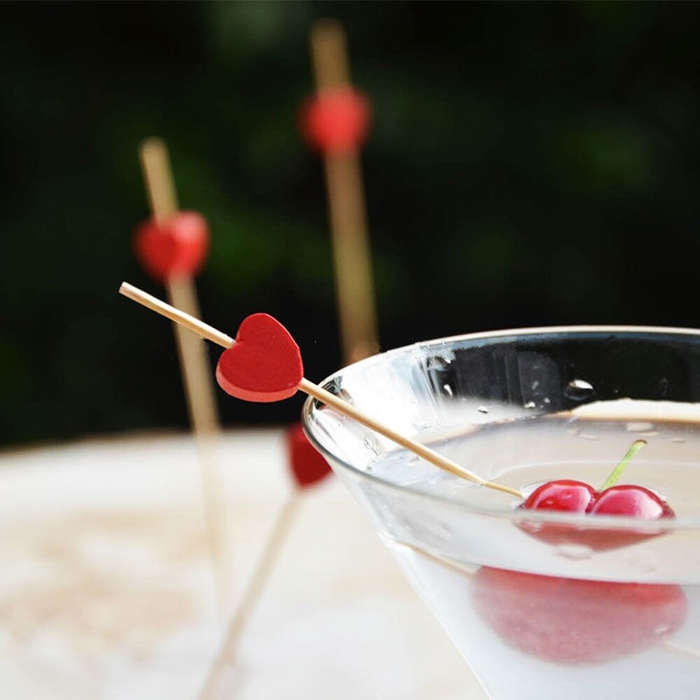 100 pièces 12cm jetable bambou coeur brochette fruits Dessert gâteau signe Cocktail choisir mignon nourriture bâton Buffet décoration de gâteaux fête