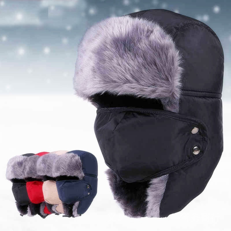 Vinter bomberhatte ushanka russisk pelshue varm fortykket øreklap kasket til mænd og kvinder maske balaclava