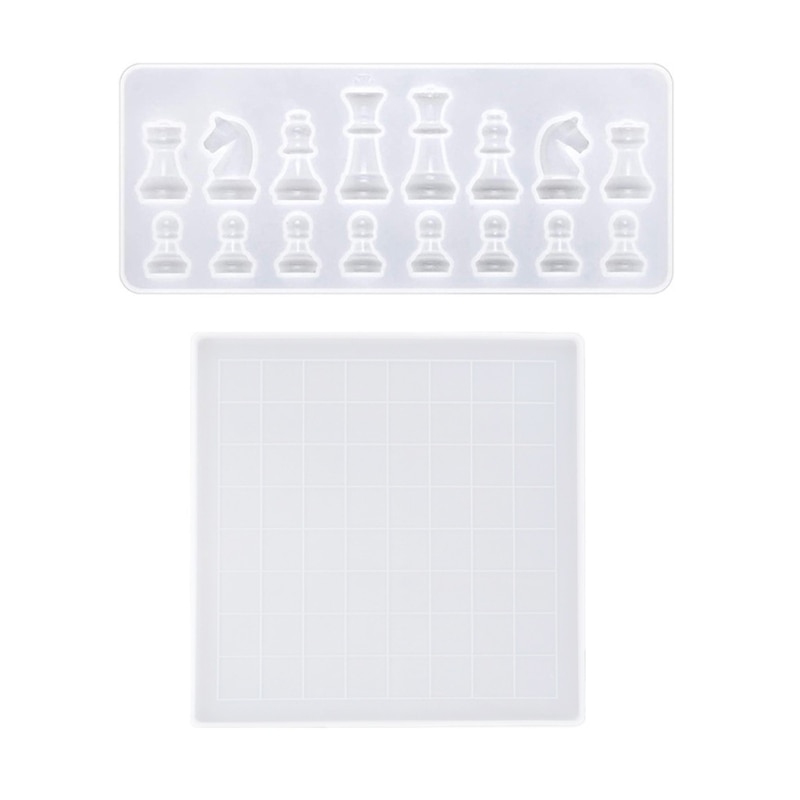 1 Set DIY Chess Board Crystal Epoxy Resin Mold Chess+Checkerboard Silicone Mould