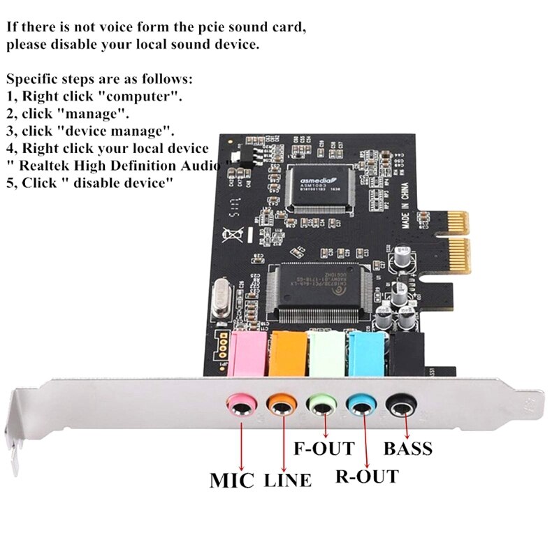 PCIe Sound Card 5.1, PCI Express Surround Card 3D Stereo Audio with High Sound Performance PC Sound Card CMI8738 Chip