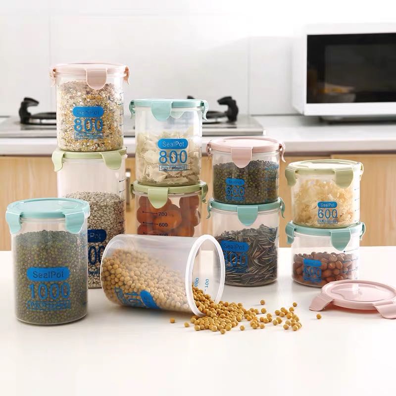 600-1500 ml keukenvoedselopslagdozen, plastic bewaardozen, plastic vershouddozen, bewaarflessen