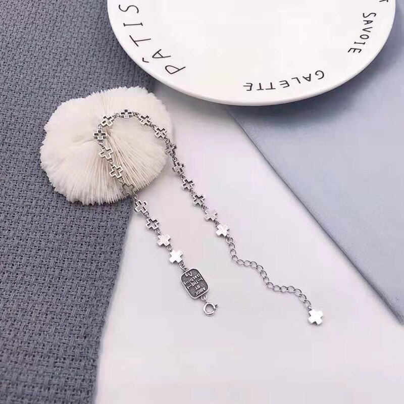 Female trend hollow cross stitching S925 sterling silver anklet original brand jewelry exquisite