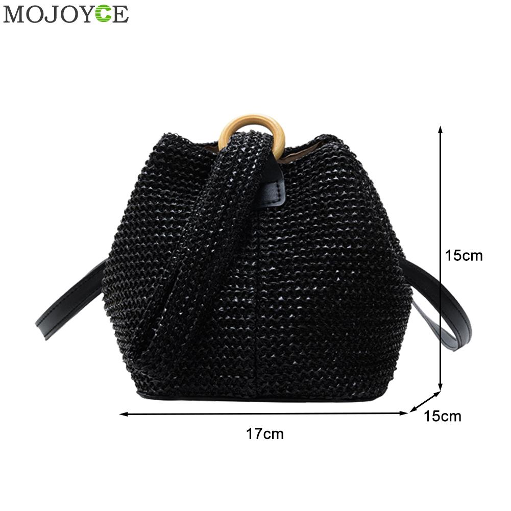 Woven Rattan Shoulder Totes Bag Women Round Straw Beach Messenger Bags Lady Boho Round Beach Travel Purse