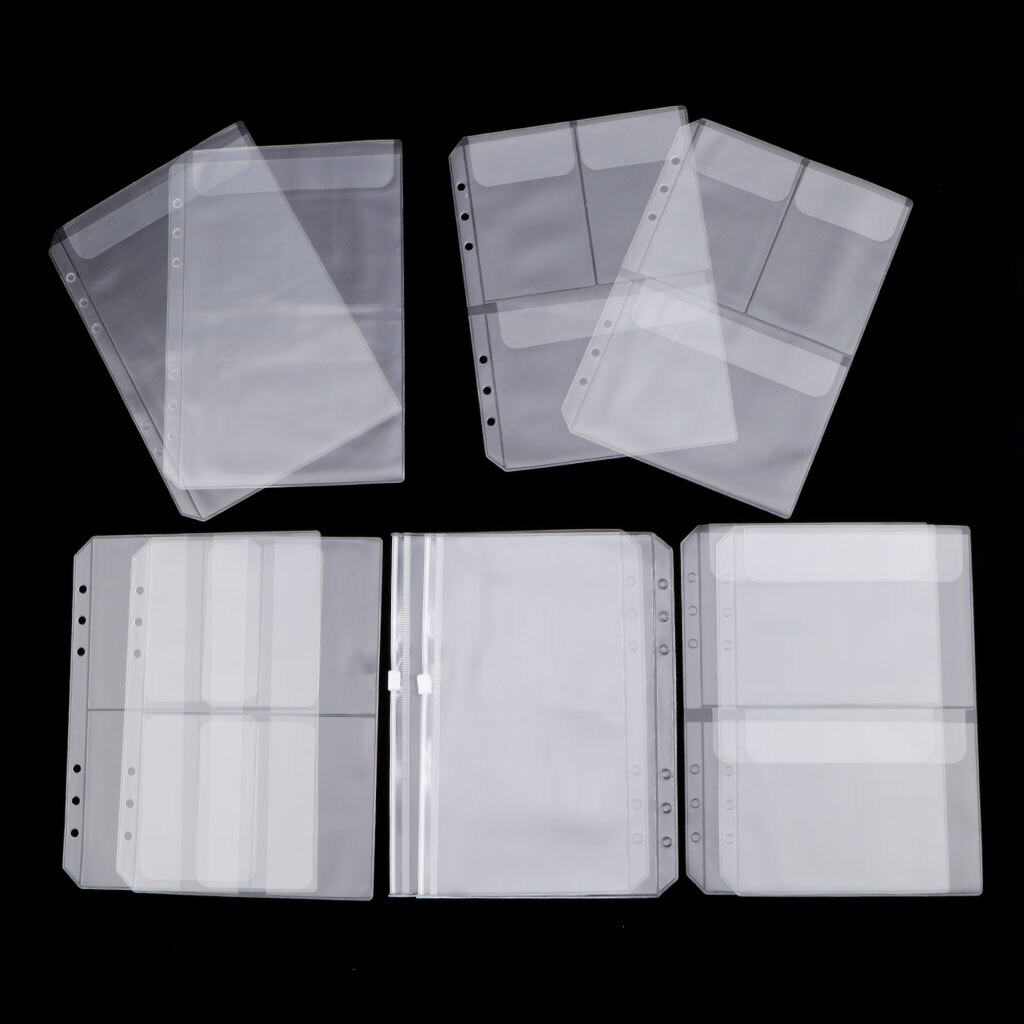 10 Pack A5 Binder Pocket with 6 Holes Binder Sleeves PVC Document Filling Bags Binder Folders - Fit for 6 Rings Notebook