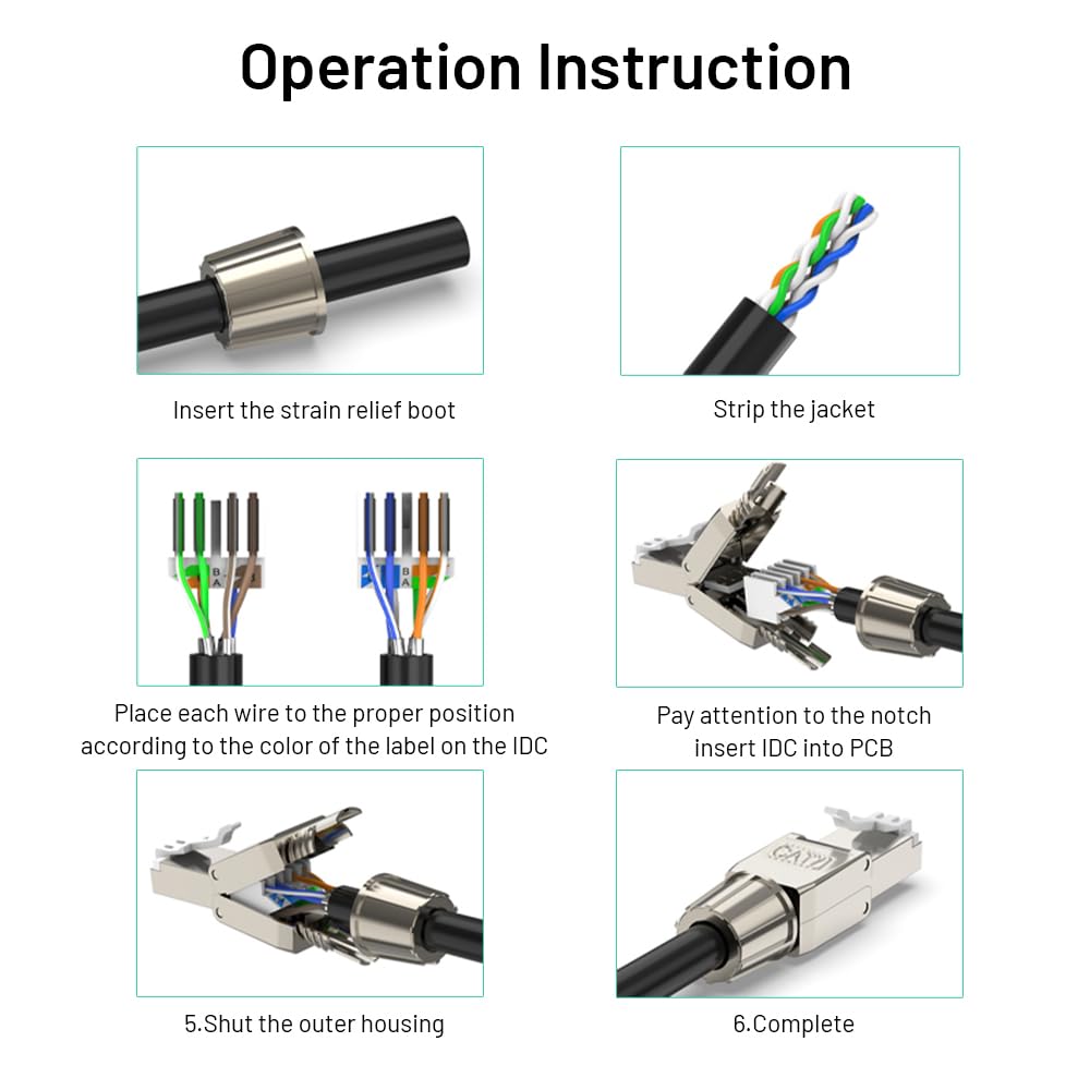 ZoeRax RJ45 Cat8 Cat7 Cat6A Connector Toolless Shielded/Unshielded Ethernet Termination Plug for 23~26AWG STP/UTP Ethernet Cable