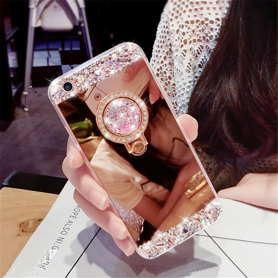 Funda para Samsung Galaxy A3, A5, A7, , funda con anillo de oso de diamantes de imitación brillantes, carcasa para teléfono Samsung A320, A520, A720: For A720 A7 2017 / rose jewel glitter