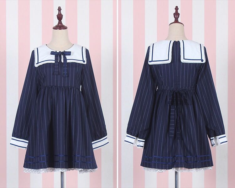 Langærmet efterårs lolita jk uniform lolita sømandskrave sød pige cos kjole stor dame buttede piger plus størrelse  xl 2xl 3xl 4xl
