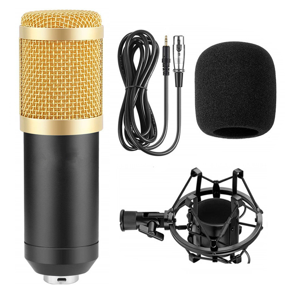 Micrófono electrónico de ordenador Gevo BM800, condensador de trípode de investigación de micrófono de 3,5mm con cable, karaoke portátil: Black