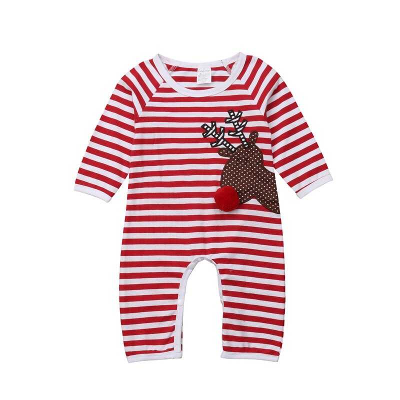 Leuke Pasgeboren Baby Meisje Jongen Xmas Herten Kostuum Gestreepte Romper Jumpsuit Outfits Kerst Kleding 0-18 m 6 m 9 m: 12m