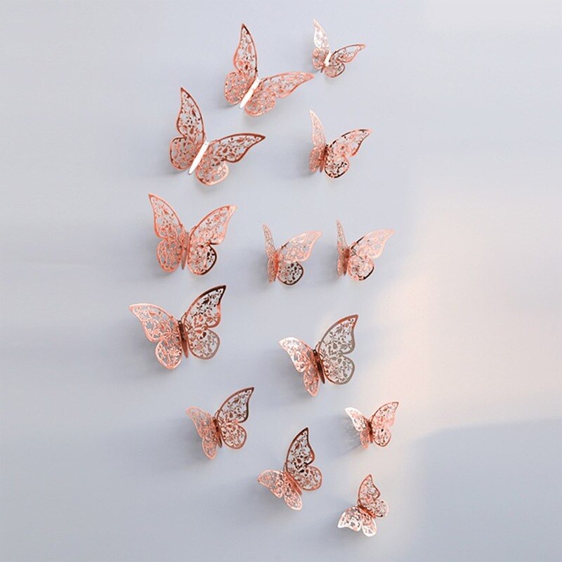 12 Pcs/Set 3D Wall Mirror Stickers Hollow Butterfly for Kids Rooms Home Wall Decor DIY Decals Fridge Stickers Room Decoration