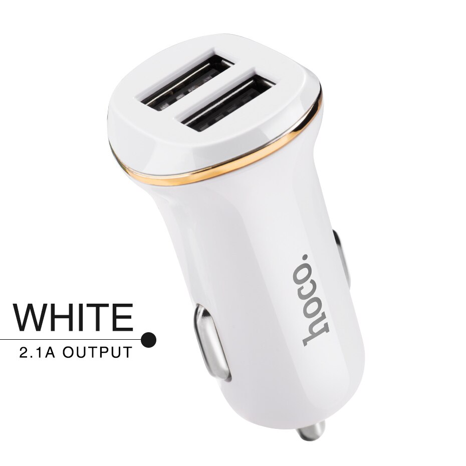 HOCO-cargador USB Dual para coche, adaptador de carga rápida de 5V 2.1A, 2 puertos, luz LED, cargador para iPhone XS MAX 8 7 plus, Samsung S9 S8: White