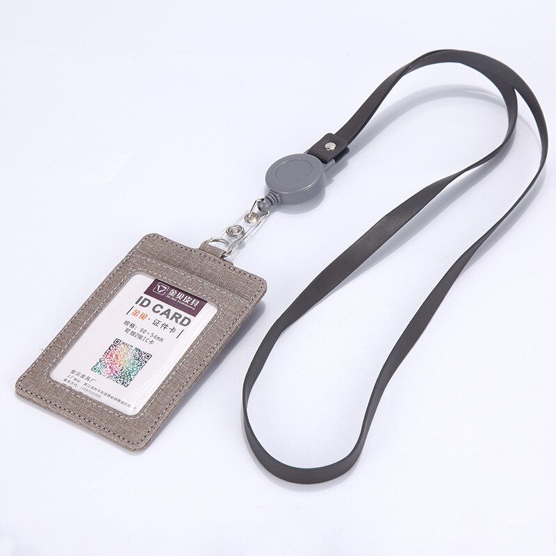 Work Badge Business Card Holder Men Women Worker with Rope Retractable PU Leather Employee Name ID Card Case Lanyard: Retractable pu rope4