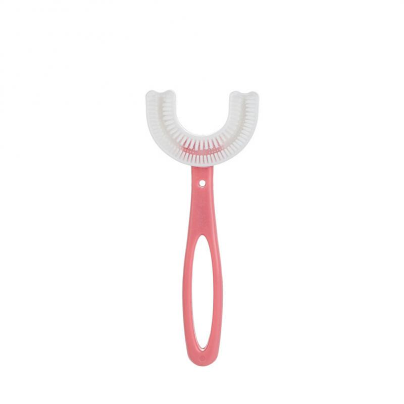 Spazzolini da denti a forma di U in Silicone con manico spazzola per la cura orale per 2-12 anni spazzolini da denti manuali a forma di U all&#39;ingrosso: Pink L