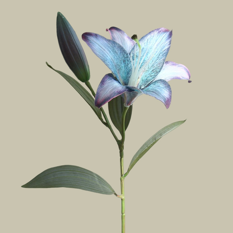 Kunstige blomster 2 hoveder efterårsfarvede liljer grene hjem have dekorativ simulering blomst hvid lilje hotel dekoration: Blå