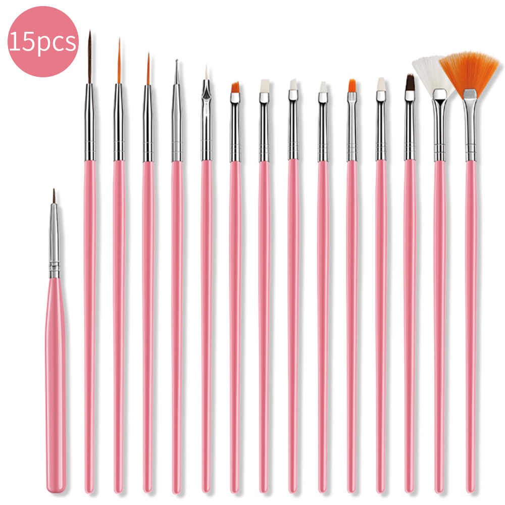 Juego de pinceles de pintura con detalles finos, Gel acrílico UV, dibujo, punteado, manicura, herramientas de artístico, accesorios de maquillaje, pincel de Gel, 15 Uds.: Rosa