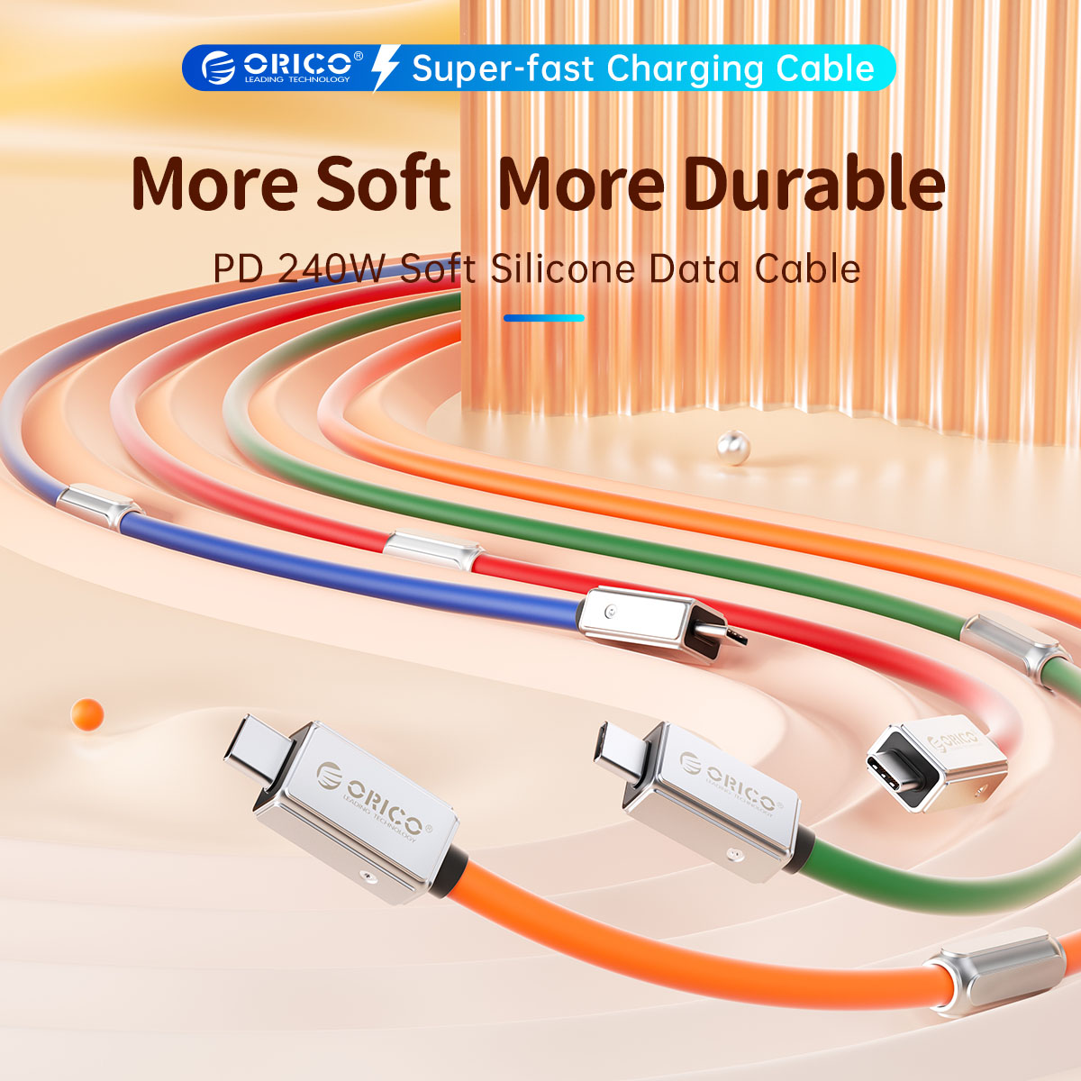 ORICO Cable USB4 240W Cable de silicona PD USB C línea de datos Cable de carga rápida Thunderbolt 3 8K para tableta portátil Samsung MacBook