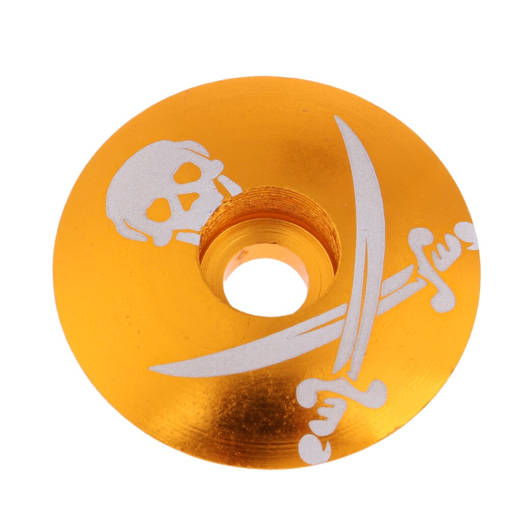 Premium aluminiumslegering mtb landevejscykel frempind headset top cap cover dele tilbehør - forskellige farver: Guld kranium