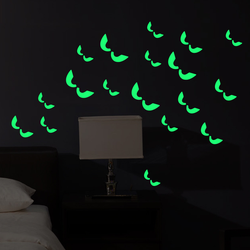 Halloween Glow Stickers Bat Lighted Window Wall Door Decoration PVC Waterproof Phone Laptop Computer Sticker Decor