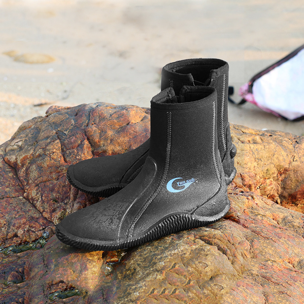 Bottes de plongée sous-marine en néoprène pour adultes, 5MM, vulcanisation à tige haute, antidérapantes, chaussures de pêche à Fins chaudes