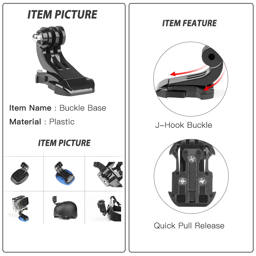 SHOOT-conjunto de accesorios para casco frontal, soporte de Base de hebilla en forma de J para GoPro Hero 9 8 7 5 Xiaomi Yi 4K SJCAM Go Pro