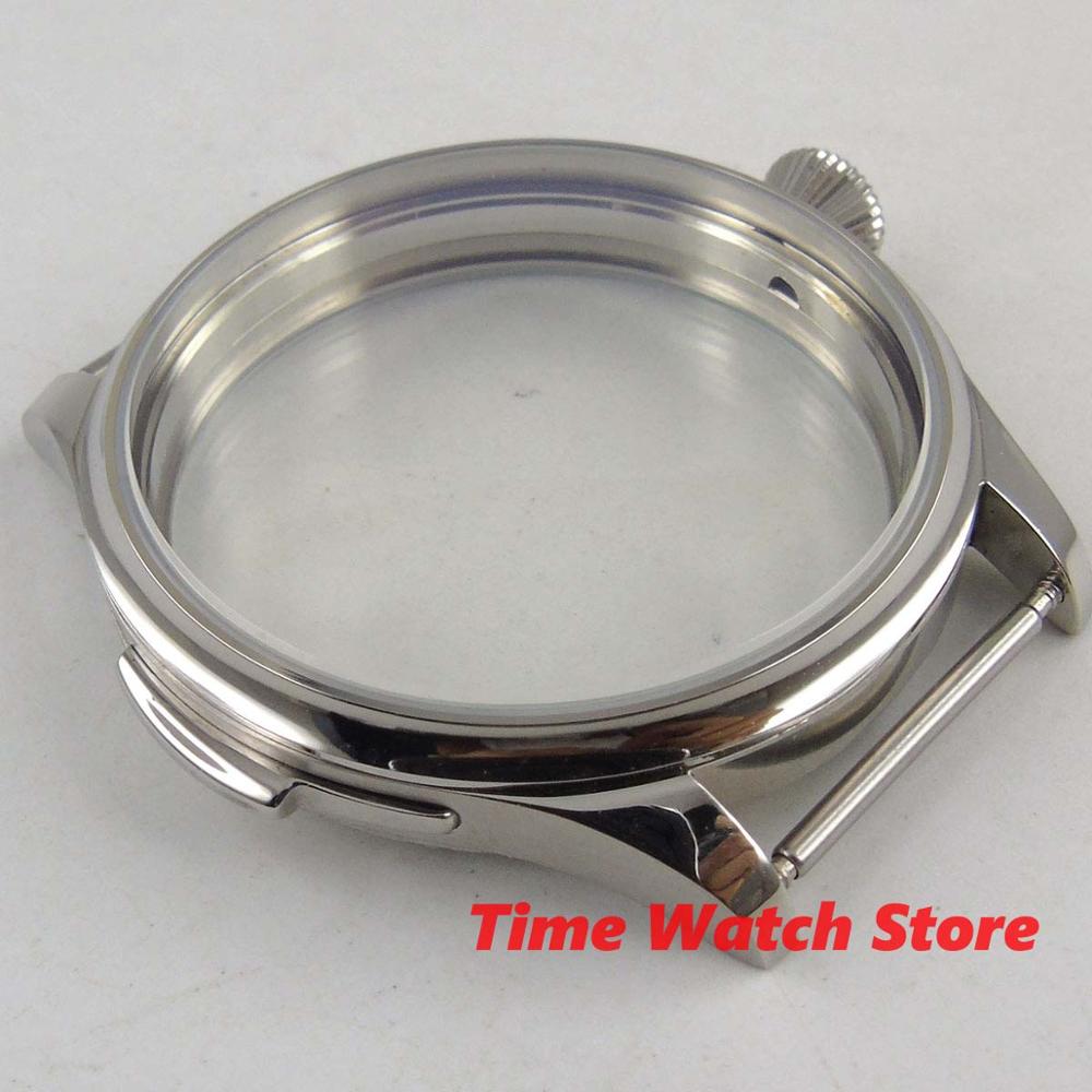 44mm watch case men Polished scratch proof glass 316L stailess steel fit ETA 6498 6497 movement C161