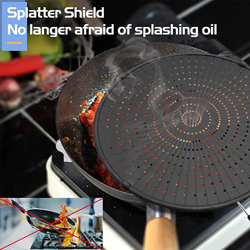 Silikone stænkskærm med håndtag nonstick olie fedt pandelåg skridsikre stegemåtter til stegepande i køkkenet