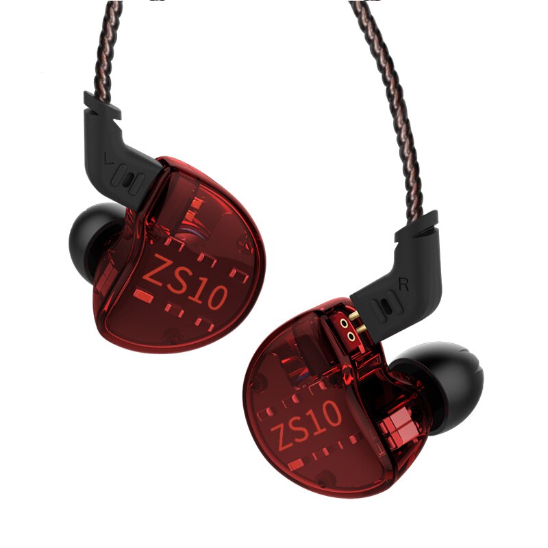 KZ ZS10 4BA+1DD Hybrid In Ear Earphone HiFi Earphone Earplug Headset Earbud Noise Cancelling DJ Earphone AS10 ZST: red no mic