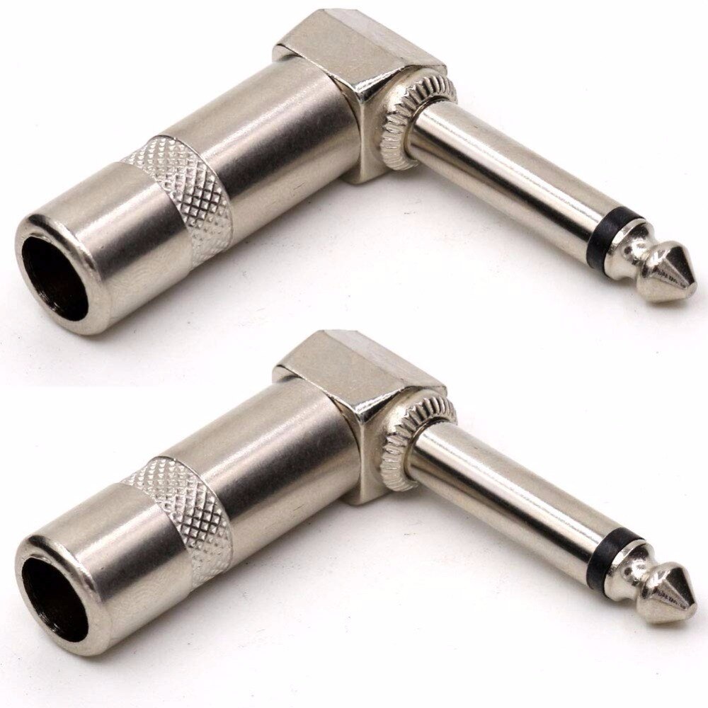 1/4" 6.35mm Jack 90 Degree Right Angle TS Mono Male to Female Solder Connector for Speaker Cables, Patch Cables, Snakes,2pcs