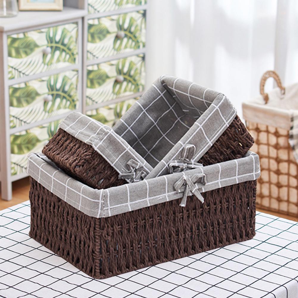 3PCS Handmade Rattan Storage Baskets Household Items Snacks Fruit Debris Laundry Finishing Willow Storage Basket