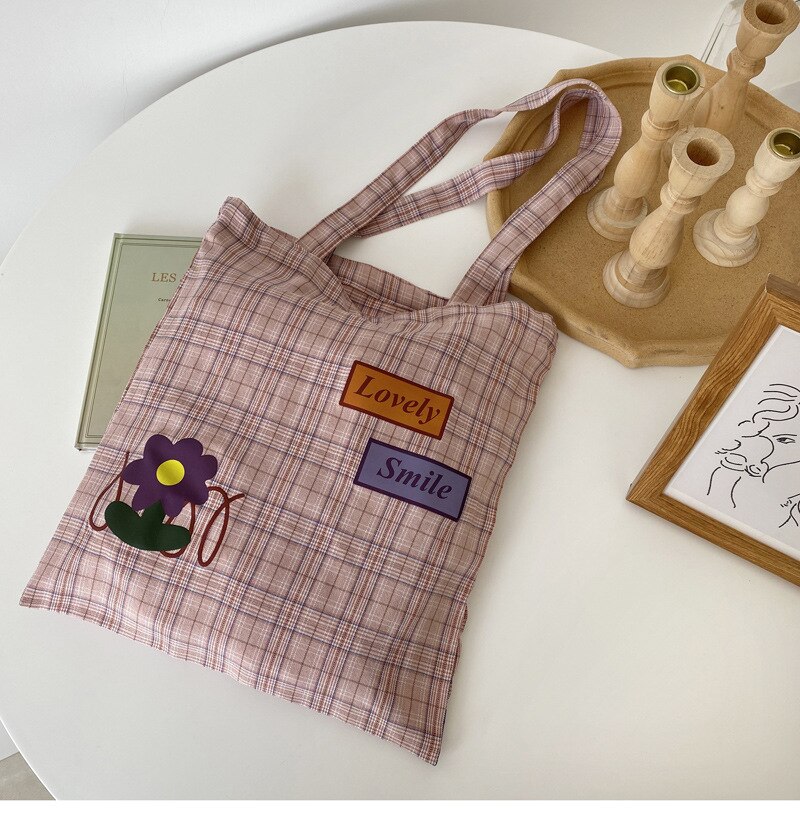 Kleine Verse Vrouwen Schoudertas Avocado Groene Plaid Boodschappentas Modieuze Textuur Open Handtassen Voor Vrouwen: Pink-purple flower