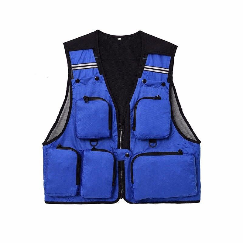 Fly Fishing Vest Mesh Jacket Men Sleeveless Photography Waistcoat Outdoor Premium Gear Packs and Life Vests for Fly Fishing Male: Blue / XL