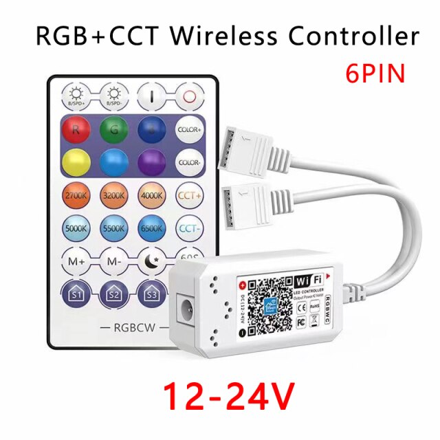 DC5V 12V 24V RGB Tape 5050 Led Wifi Controller Bluetooth WiFi LED Controller led strip IR Remote Control Alexa Google Magic Home: 28Key RGBCCT Wifi
