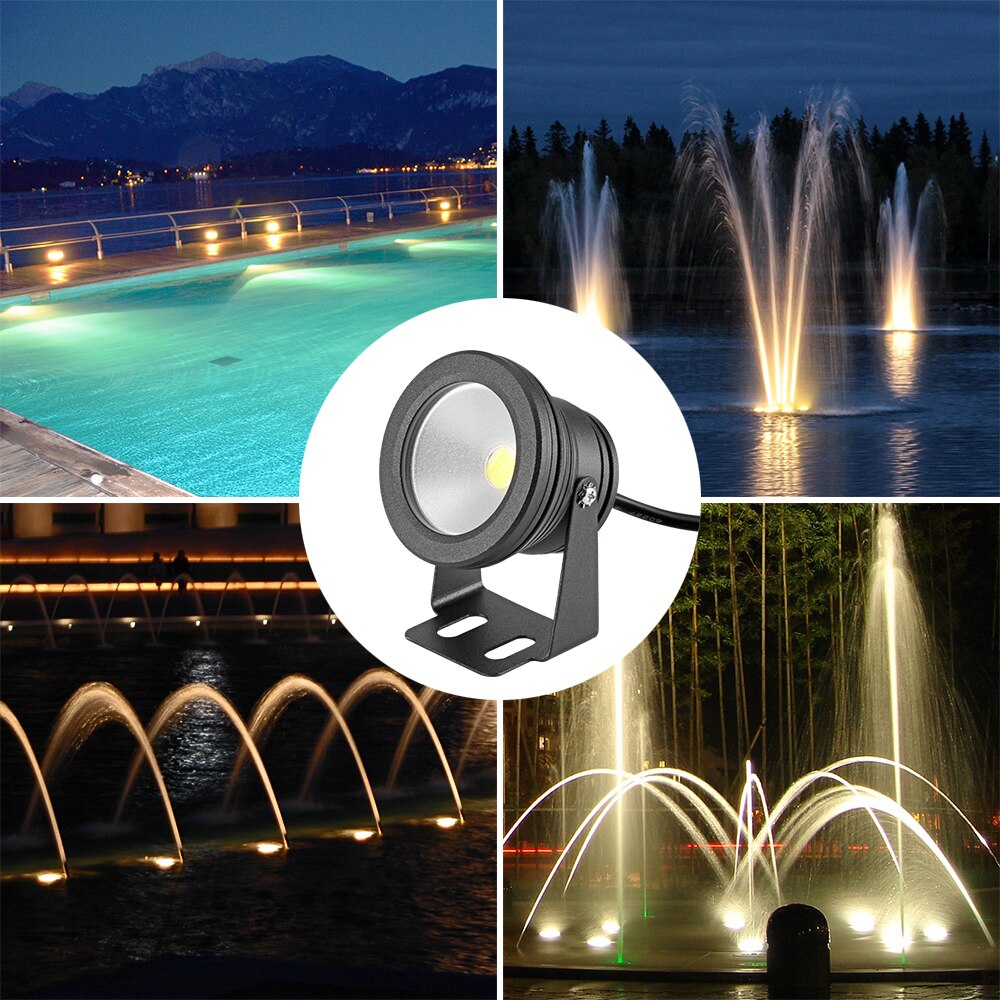 Luz LED subacuática impermeable IP65 para fuentes de piscina, estanque, jardín, acuario, 900 ~ 1000LM, Dirección de 180 grados: Black and warm light