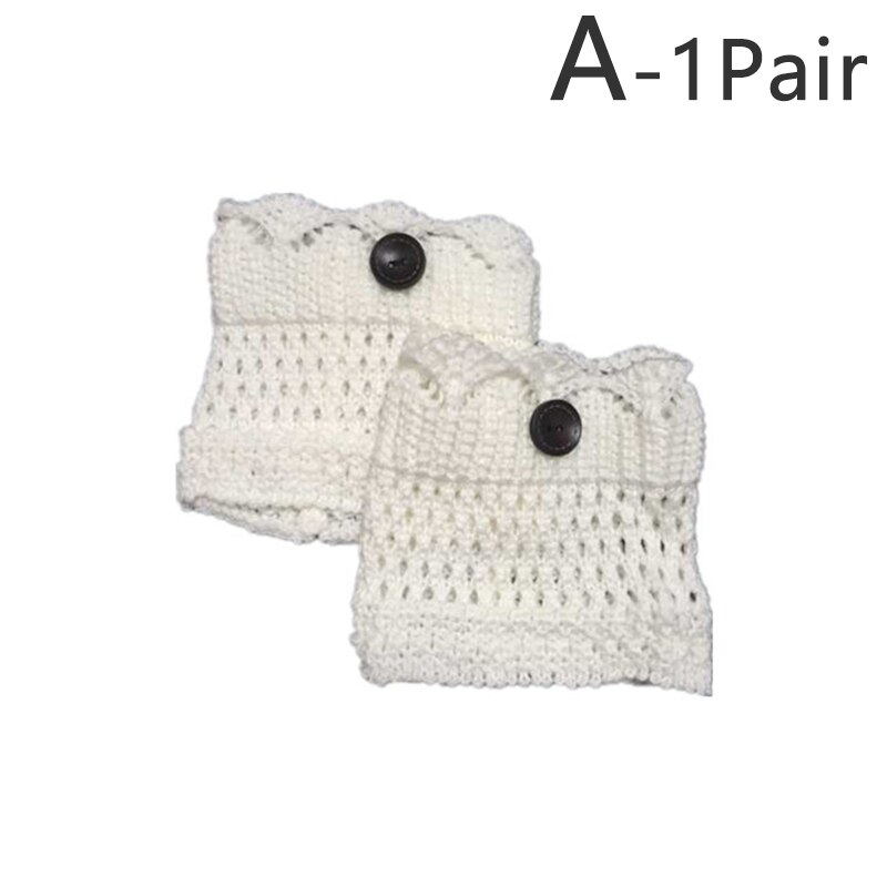 Calentadores de piernas de Invierno para mujer, botas de punto de ganchillo, puños, botas cortas elásticas, calcetines negros, botas cálidas informales de , 2 piezas: Blanco
