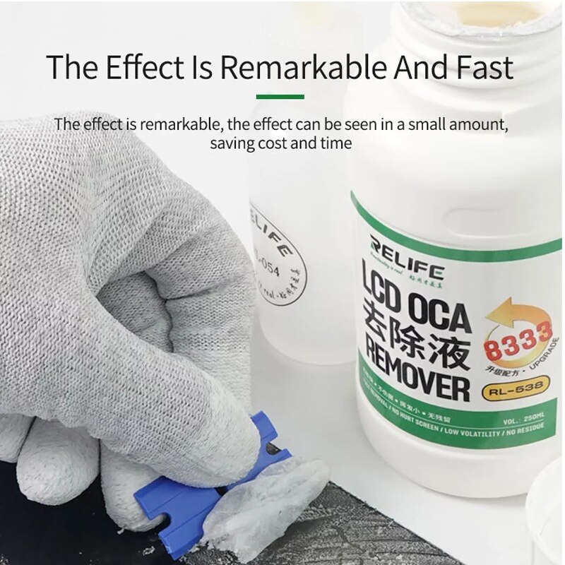 RELIFE RL-538 OCA Efficient liquid remover Touch Screen Removing Liquids Repair Glue Fluid PCB Cleaning for Iphone Sumsung+knife