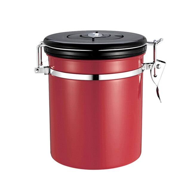 Contenant à café hermétique en acier inoxydable 304, 1,8 l, ensemble de boîtes de rangement, avec cuillère pour café, grains, thé: Red