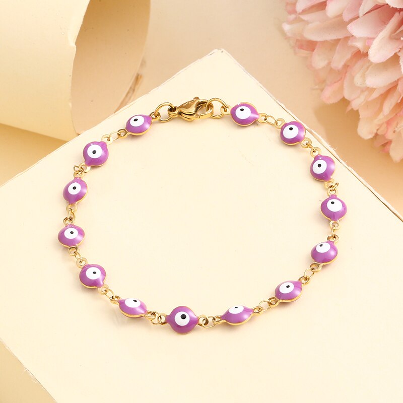 neue 8 Farben Edelstahl Korn Armbinde Für Frauen Männer Gold Farbe Verknüpfung Kette Bunte böse Auge Charme Weibliche schmuck: 04
