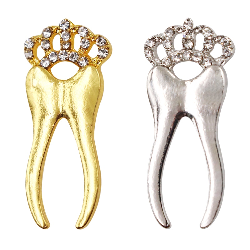Broche molaire en forme de couronne dentaire, , accessoire de décoration, broche molaire, dentiste, hygiénique: Silver 1pc Gold 1pc